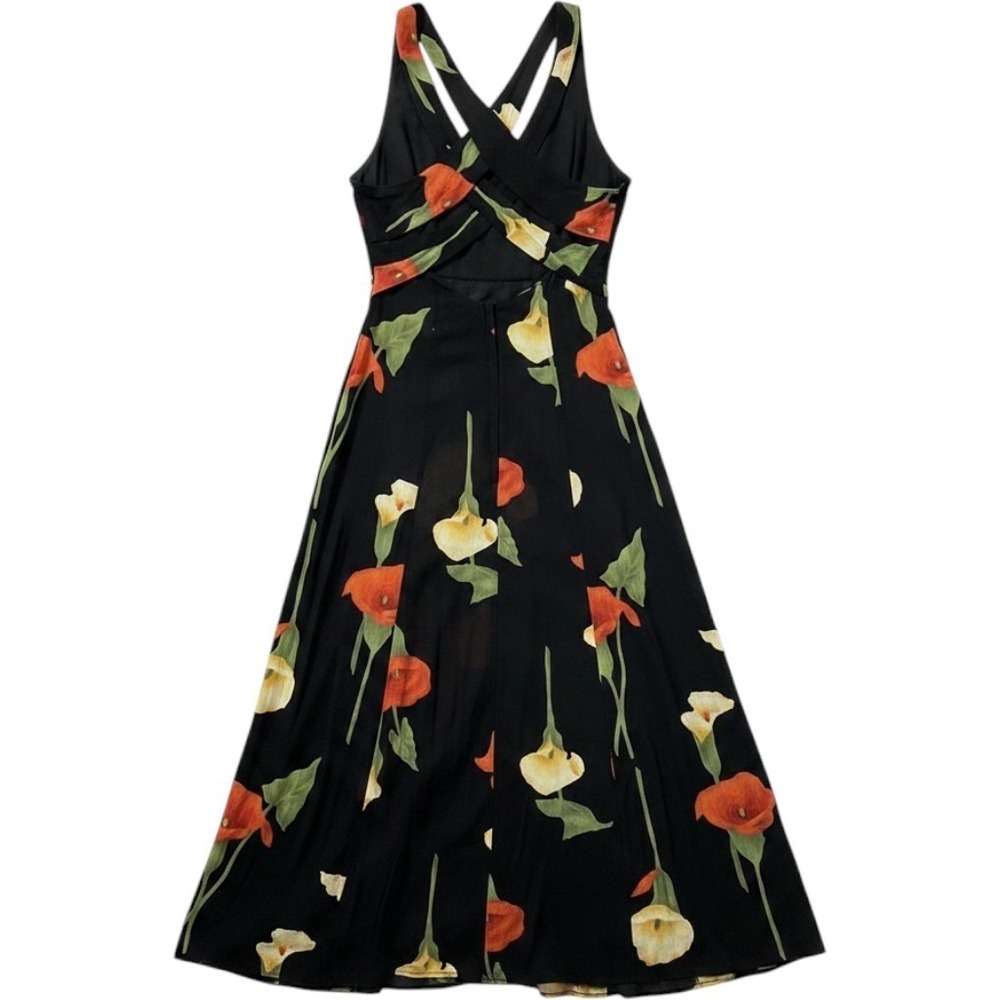Vintage DJ Black Floral Pleated Maxi Dress 9/10‎ Strappy Criss Cross Back Resort